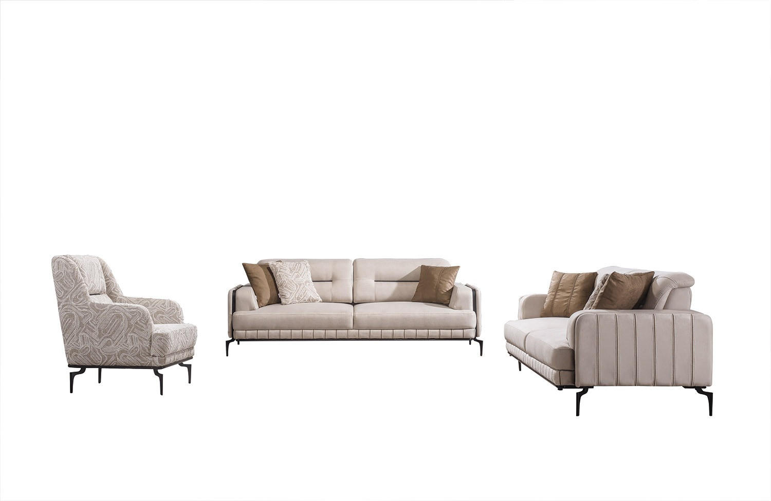 SITZGARNITUR Note Creme Stellvariante:2+2+1 - Creme, Holz (187/82/97cm) - Villa Möbel