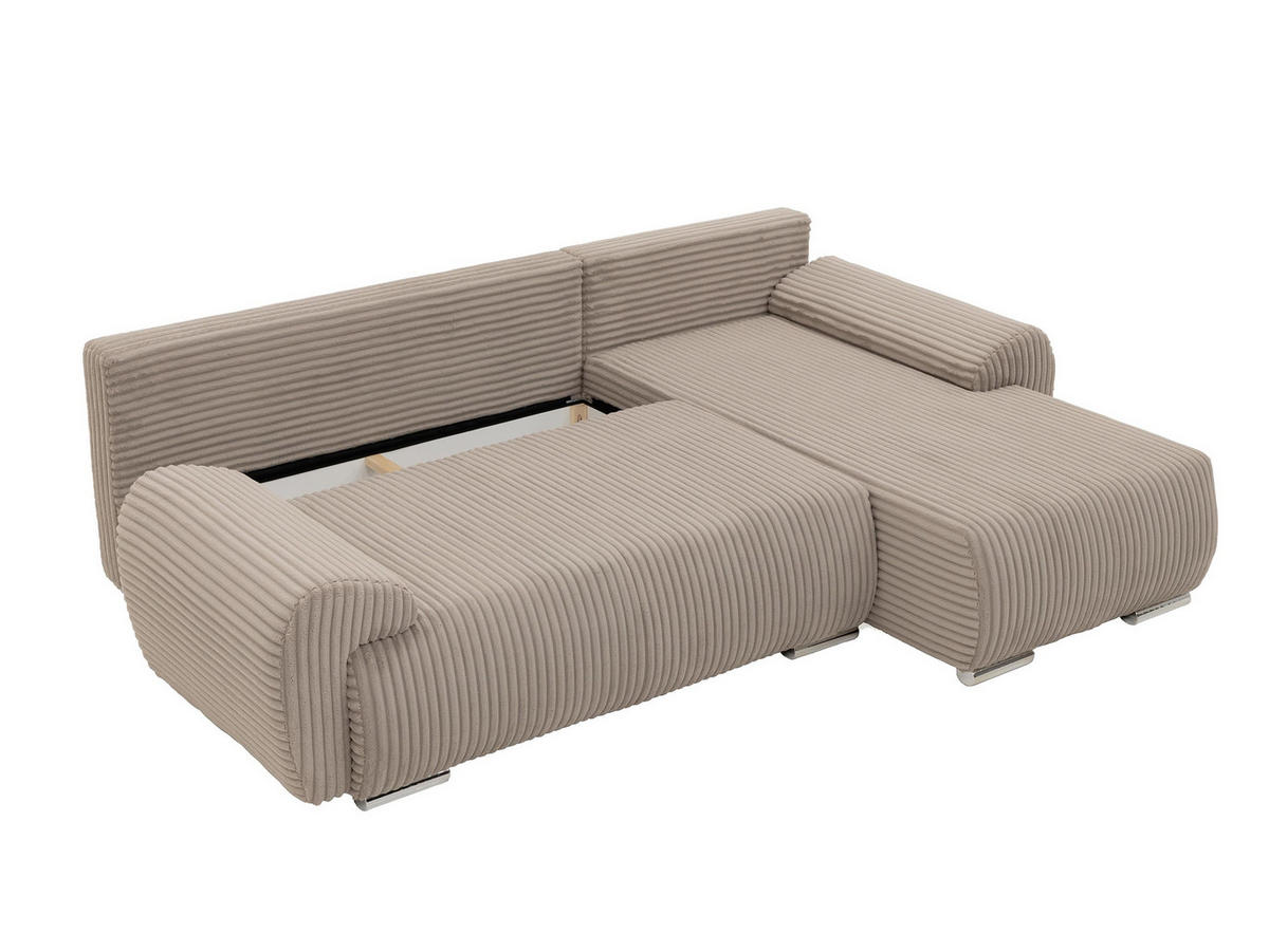ECKSOFA Ubo L Cord, Seite: Links - Silberfarben/Creme, Holz/Kunststoff (282/187cm) - MIRJAN24