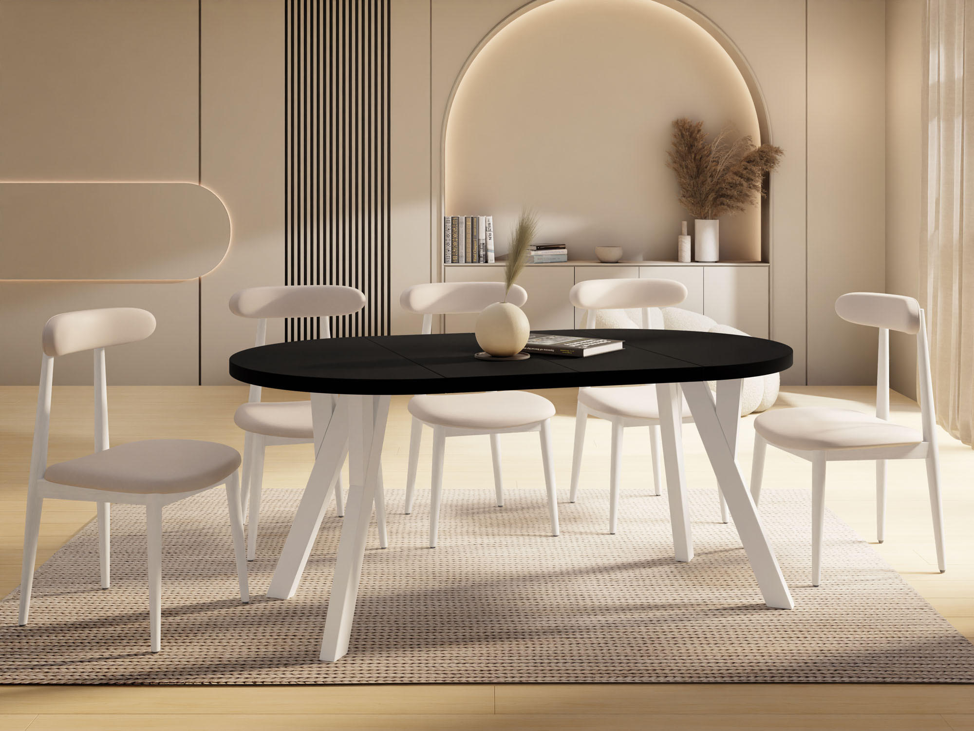 Thumbnail - WFL Group Esstisch, Schwarz, Holzwerkstoff, 10-Sitzer, Rund,Rund, 100x77x100 cm, Esszimmer, Tische, Esstische