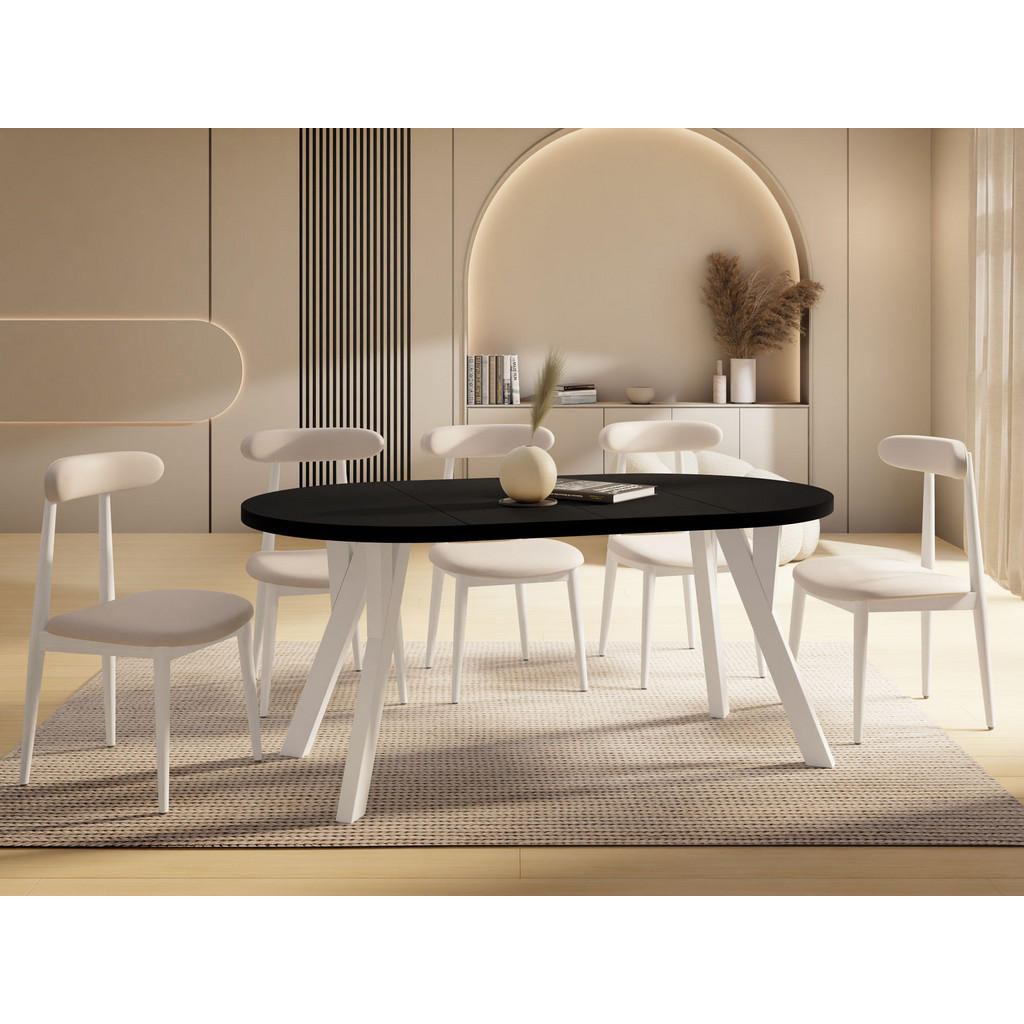 Thumbnail - WFL Group Esstisch, Schwarz, Holzwerkstoff, 9-Sitzer, Rund,Rund, 90x77x90 cm, Esszimmer, Tische, Esstische