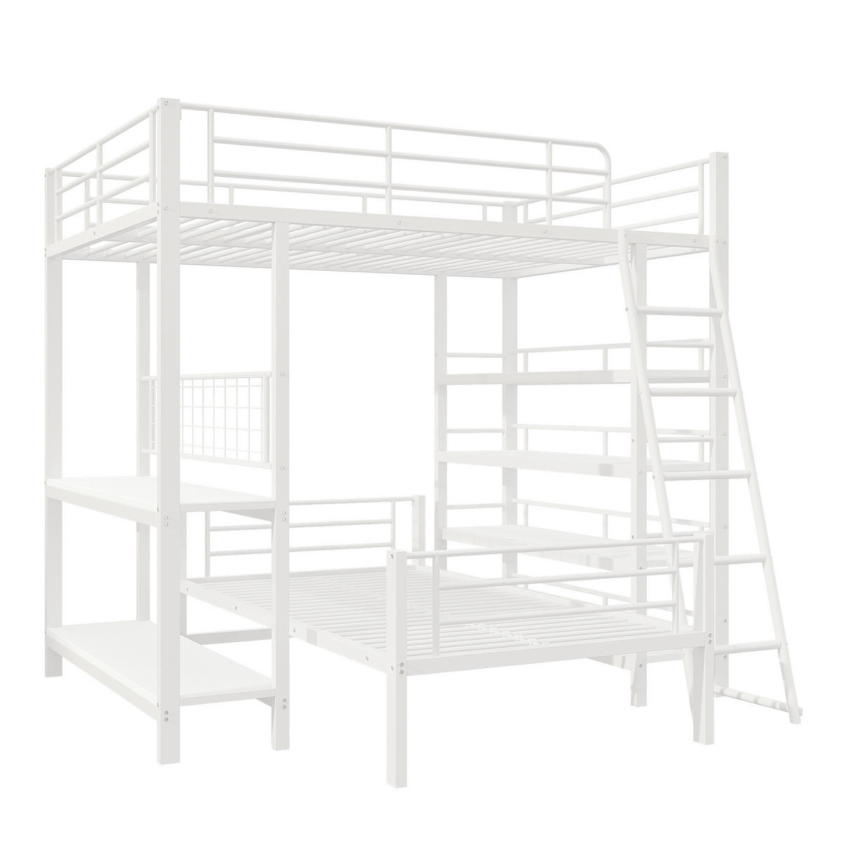ETAGENBETT aus Metall und MDF 140x200/90x200 cm Weiß mit Ablagefächern, trennbar und platzsparend - Weiß, Metall (90/200cm) - Modfu