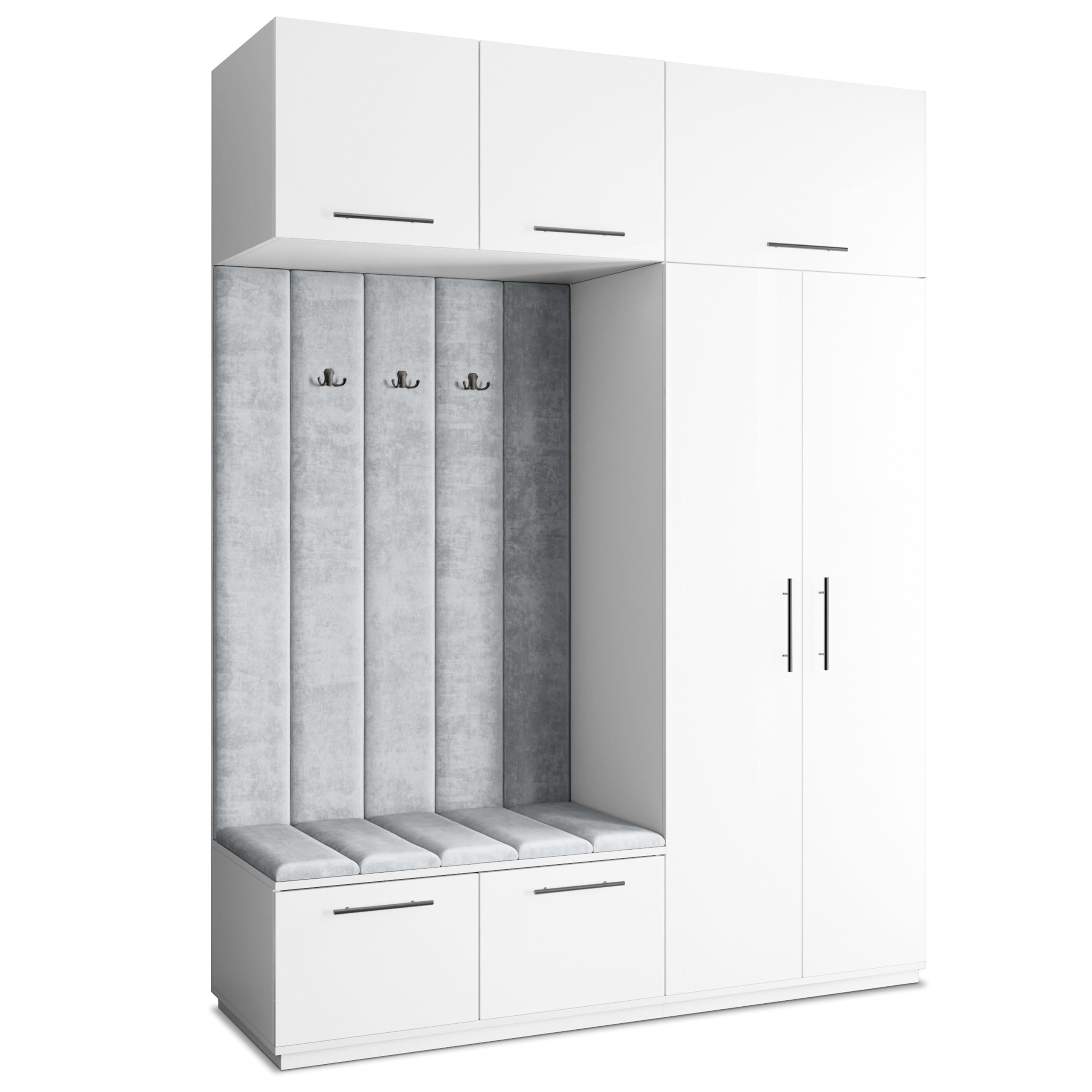 Masseno Garderobenschrank Weiß, Hellgrau 180x240x60 cm