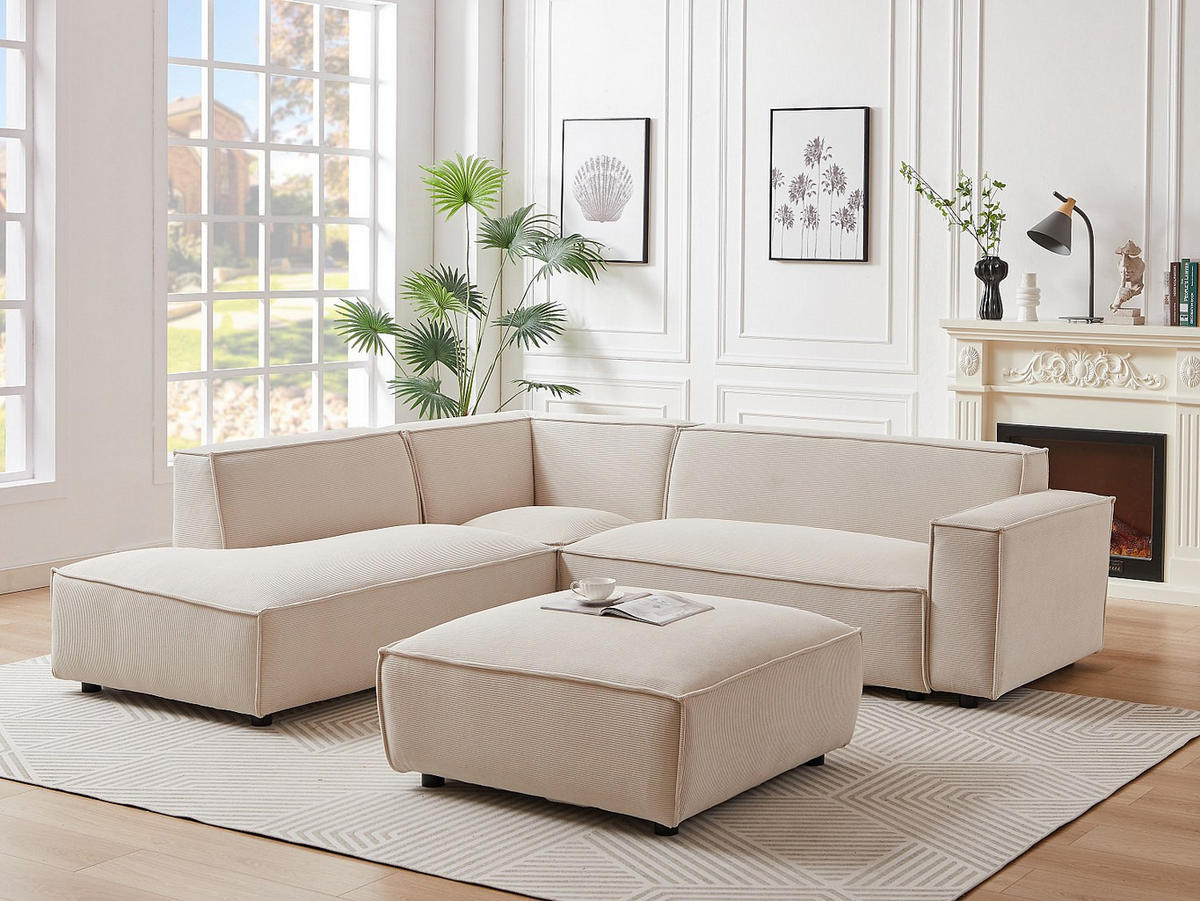 SOFA - 6 Personen - samt - beige Borore - Beige, Holz/Textil (256/75/231cm) - Vente-Unique