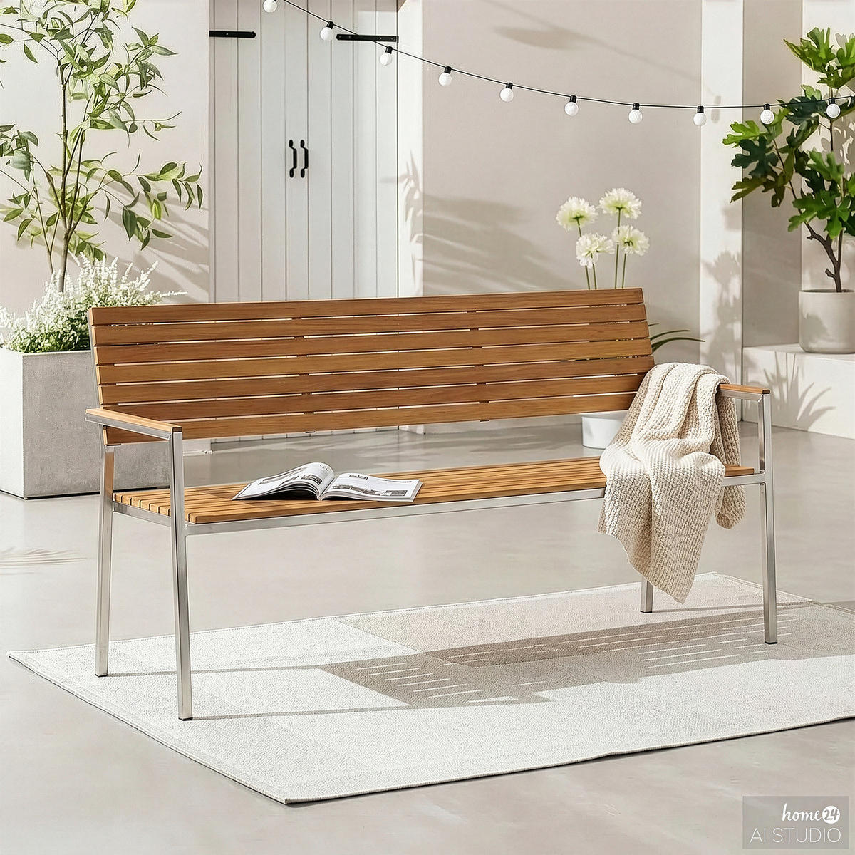 GARTENBANK - Teak massiv / Edelstahl - Silberfarben/Braun, Holz/Metall (151/86/55cm) - home24