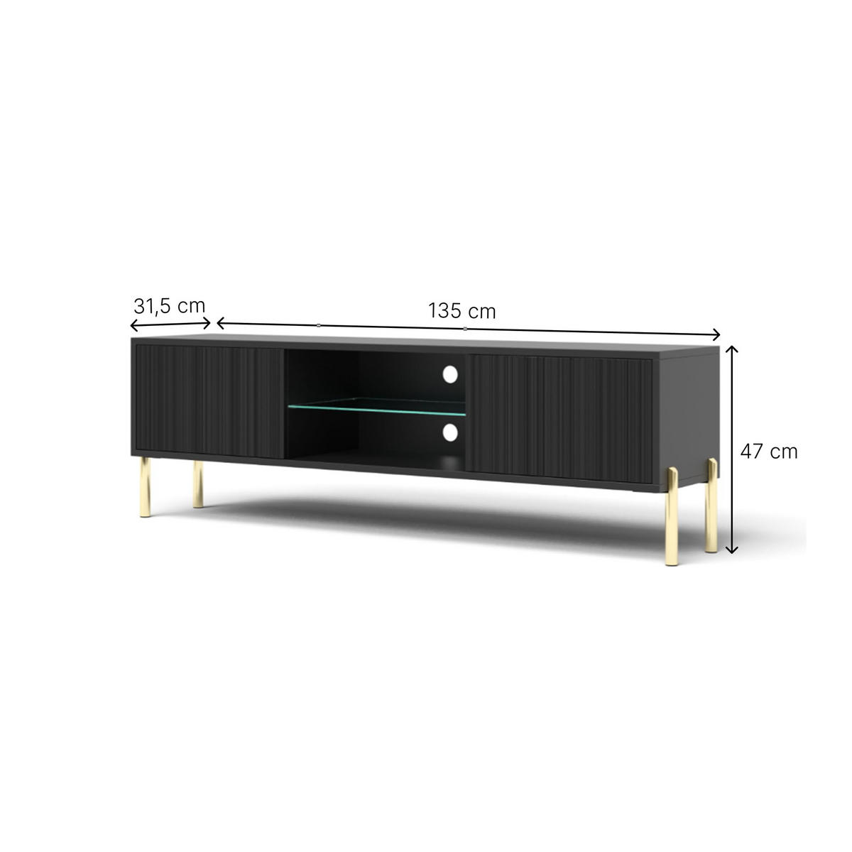 TV-SCHRANK Noxy 135x47x31,6 cm - Lowboard mit Stauraum - Tv Ständer aus Laminierter Spanplatte - Schwarz - Schwarz, Holzwerkstoff (160/55/40cm) - Chilly