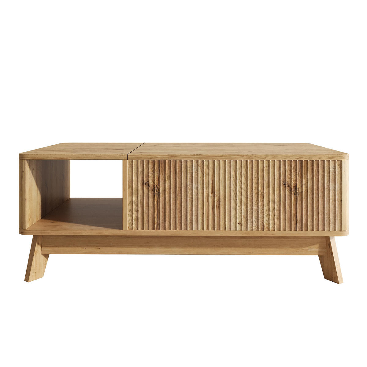 COUCHTISCH holzoptik & 3d-wellen-design mit lift-funktion & verstecktem stauraum - Naturfarben, Holzwerkstoff (48/95/50cm) - Urban Meuble