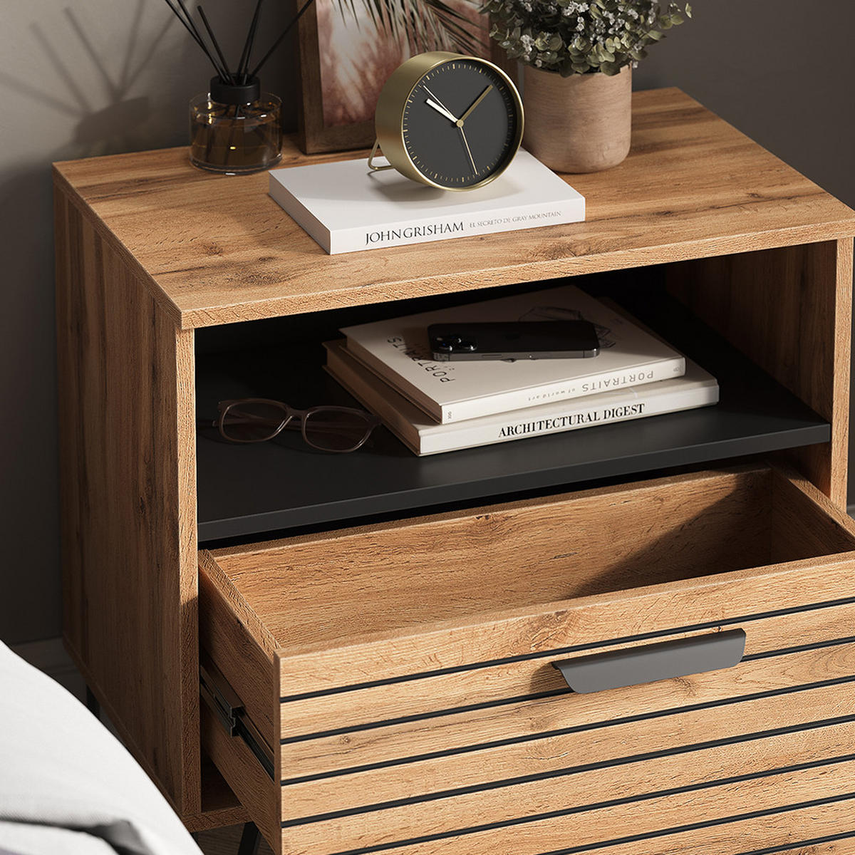 NACHTTISCH Amber Eiche Wotan 60 x 58 cm - Eiche Wotan, Holzwerkstoff (60/58/38cm) - Vicco