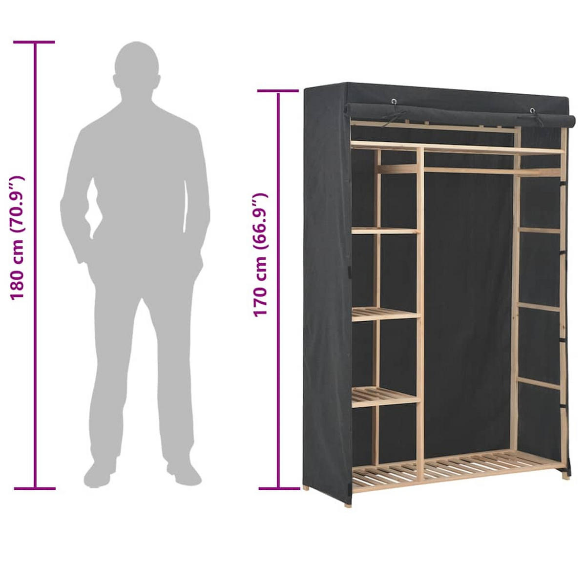 STOFFSCHRANK mit 5 Feste Böden, 1 Rolltür 110/40/170 cm Grau - Grau, Holz/Textil (110/170/40cm) - vidaXL