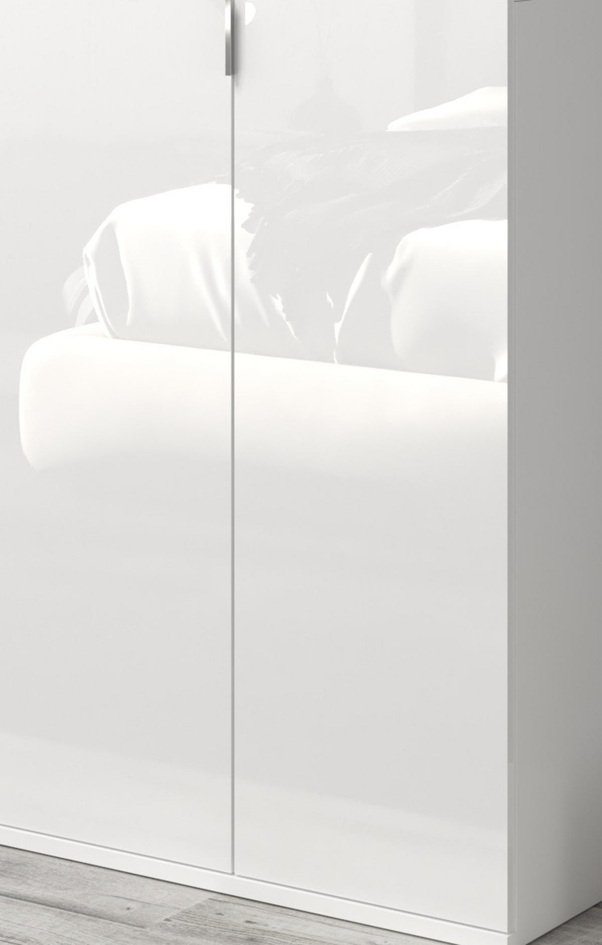 KOMMODE weiß Hochglanz 61 cm 2-türig, Mehrzweckschrank mit 6 Fächern, Garderobenmöbel - Weiß Hochglanz/Silberfarben, Holzwerkstoff/Kunststoff (61/99/34cm) - Inn.Furn