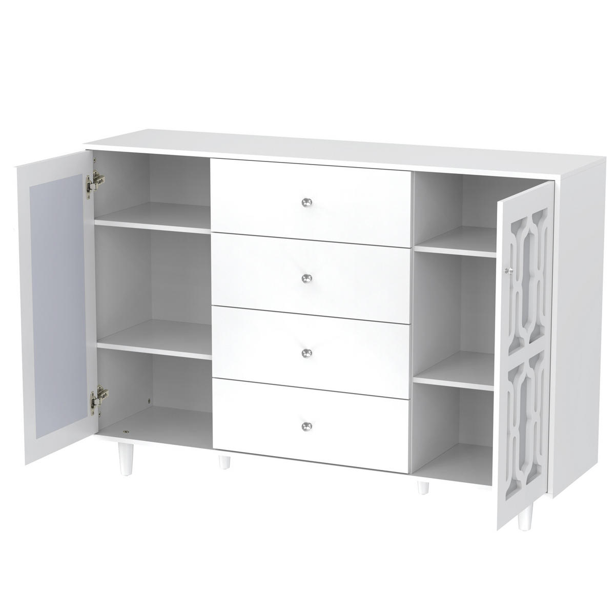 SIDEBOARD 147,5/40/102 cm, mit Spiegeloptik und Kristallgriffen in Weiß - Weiß, Glas/Holzwerkstoff (147.5/102/40cm) - CHICFURN