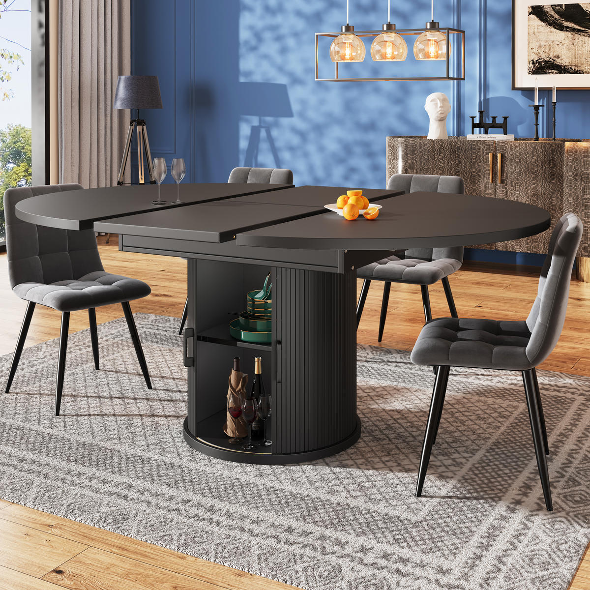 AUSZIEHTISCH 118 cm Schwarz – ausziehbar auf 158 cm mit Stauraum - Schwarz, Holzwerkstoff (118/118/76.8cm) - BEAOK