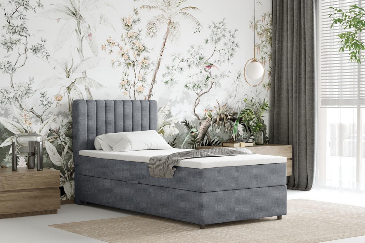 BOXBETT Everest 90 x 200 cm Einzelbett mit hochwertiger Bonell-Matratze und Topper - Dunkelgrau, Holz (90/200cm) - Panda Möbel