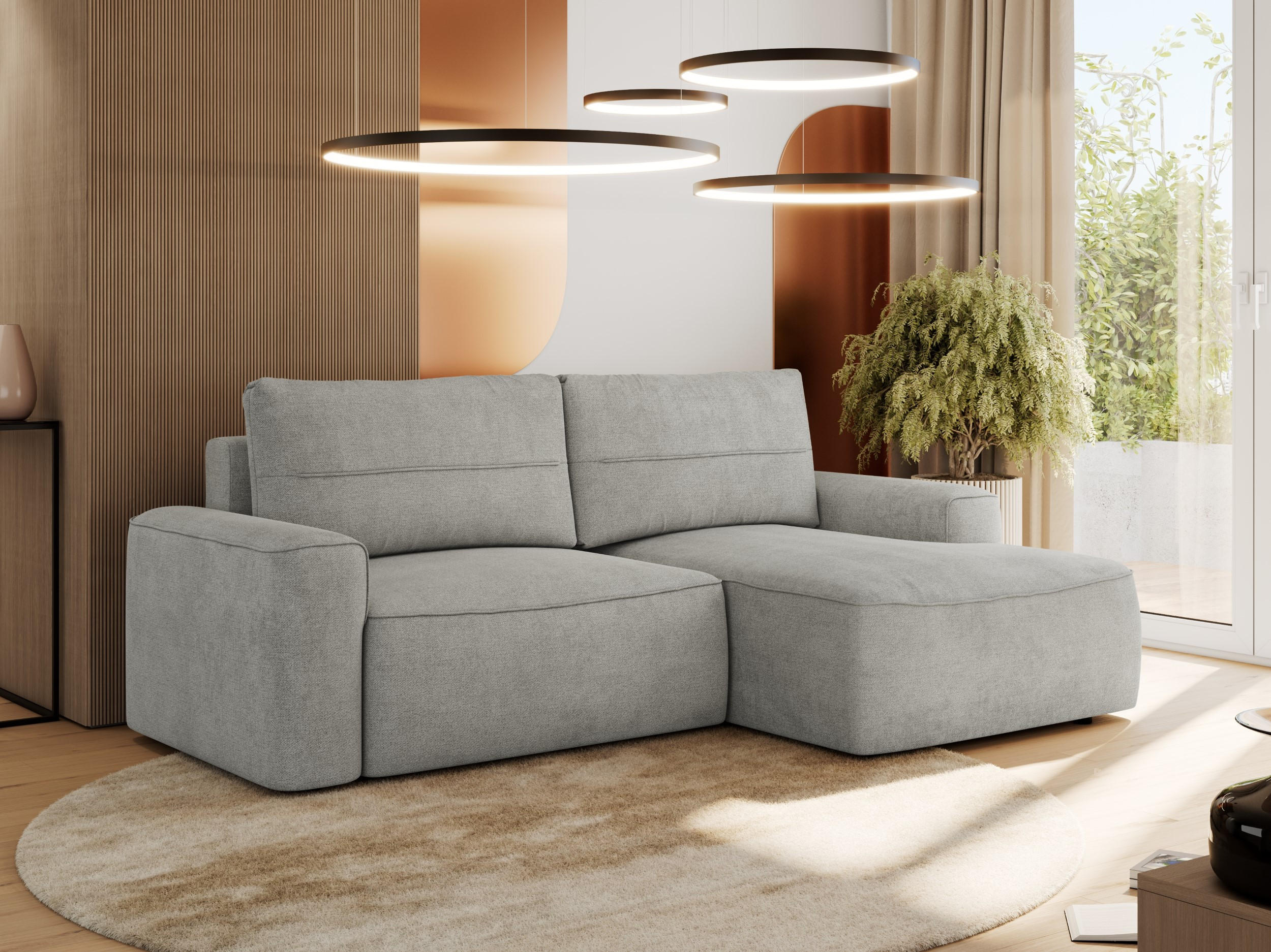 ECKSOFA BELLUNO L Hellgrau Strukture - Rechts - Hellgrau/Schwarz, Textil (233/144cm) - MKS