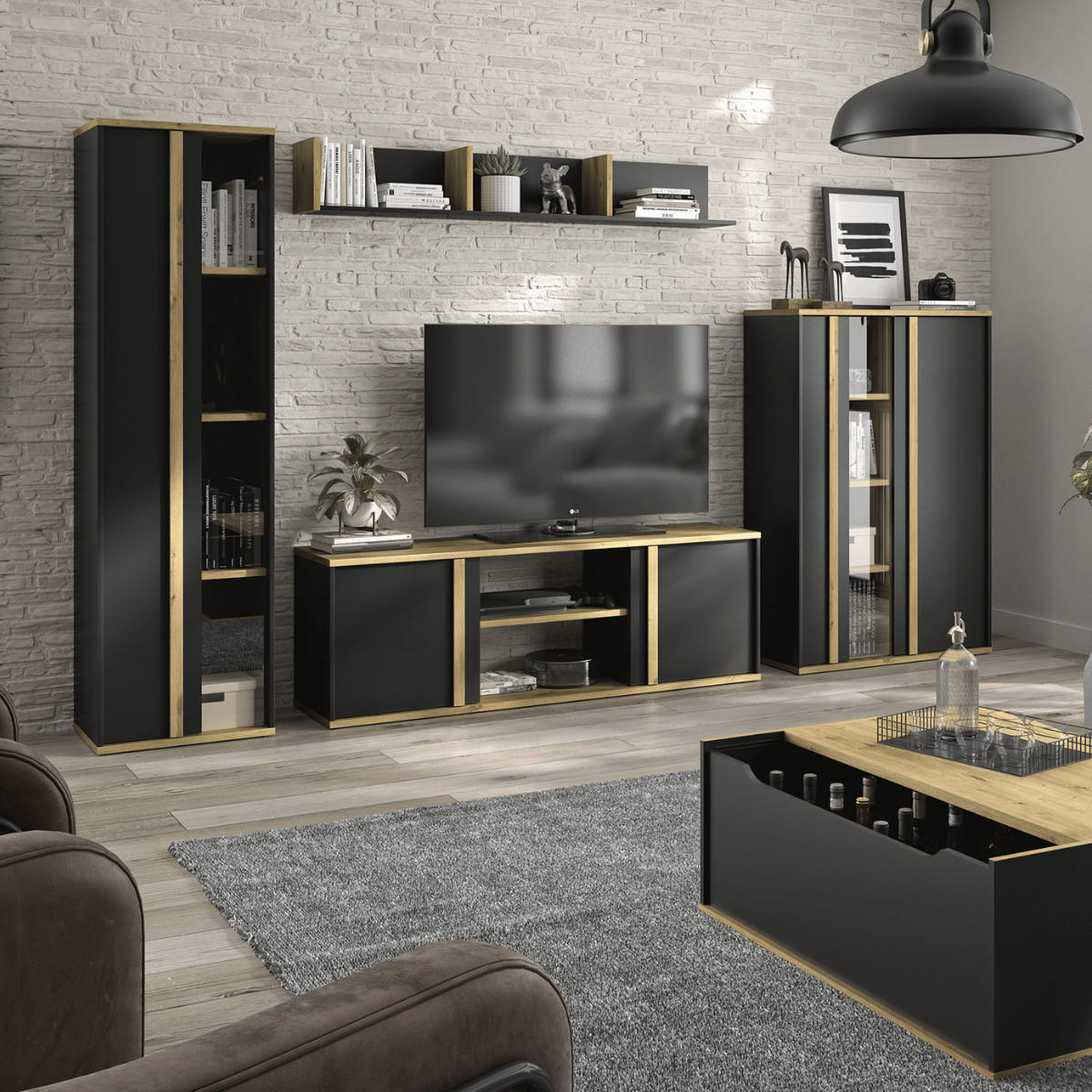 WANDREGAL Raphael - L160 cm - Schwarz, Holzwerkstoff (24/24/160cm) - Calicosy