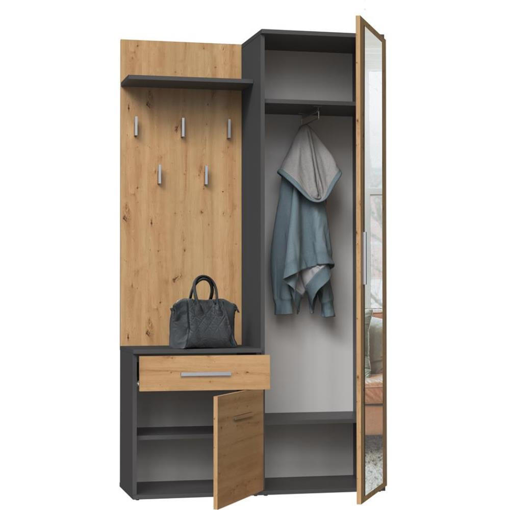 GARDEROBE Fiora 100/180/35 anthrazit+eiche artisan - Chromfarben/Anthrazit, Holzwerkstoff/Kunststoff (100/180/35cm) - Beautysofa