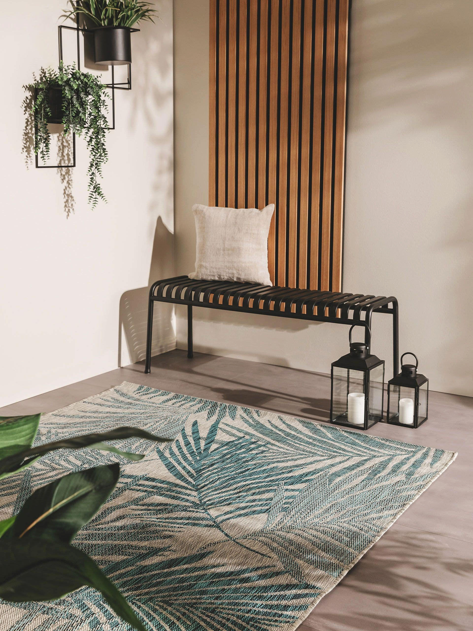 Thumbnail - benuta Nest Outdoorteppich, Blau, Textil, Floral, Rechteckig, 80x150 cm, Oeko-Tex® Standard 100, wasserabweisend, Teppic...