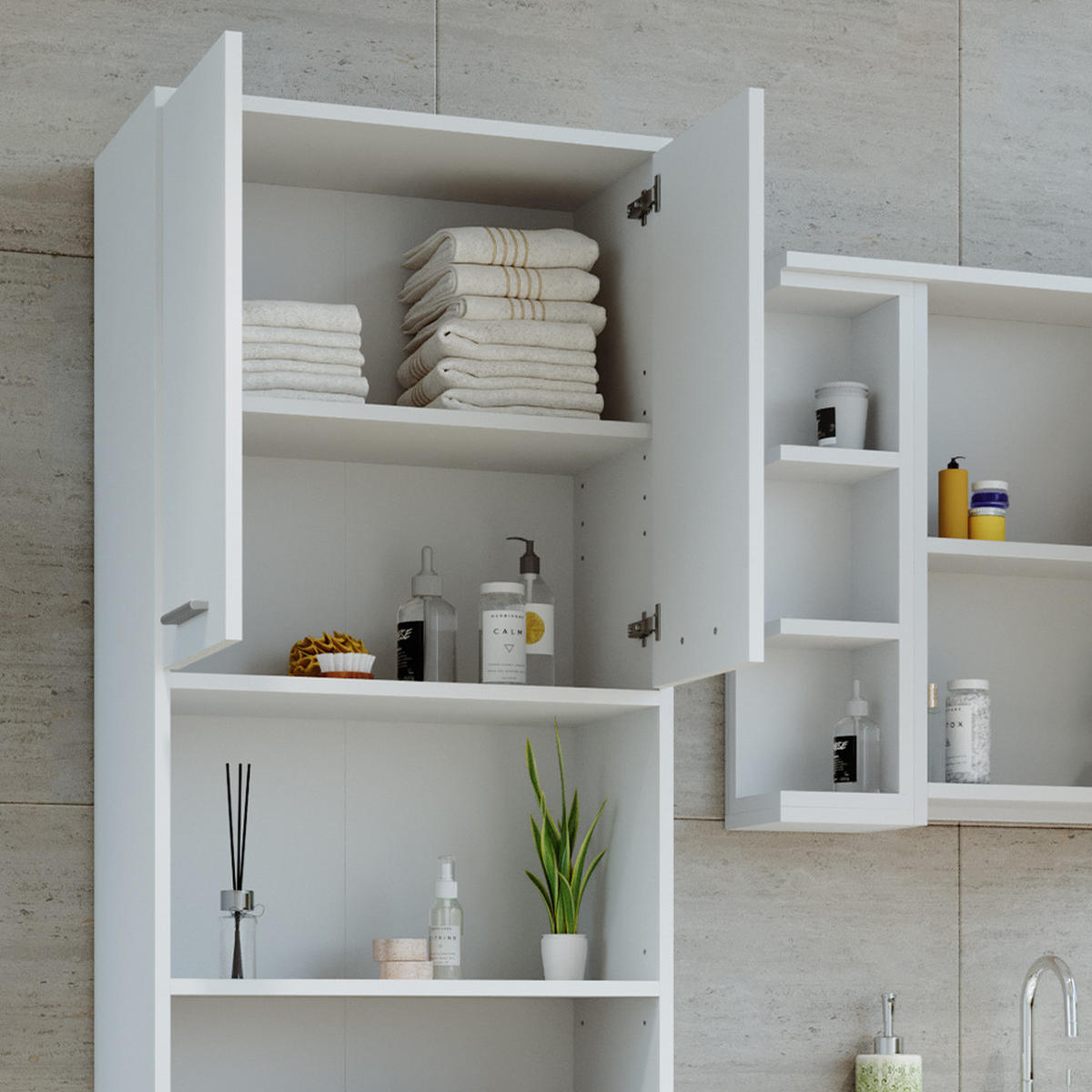 BADSCHRANK Maris Weiß 56.1 x 190 cm - Weiß, Holzwerkstoff (56.1/190/30cm) - Vicco