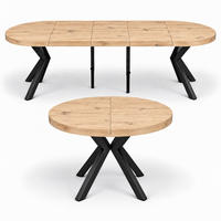 ESSTISCH rund ausziehbar 100/300/76 cm, Artisan Eiche, 54 cm Tischplatte + X Metallbeine Schwarz - Schwarz/Eiche Artisan, Holzwerkstoff/Metall (100/300/76cm) - Damale Möbel