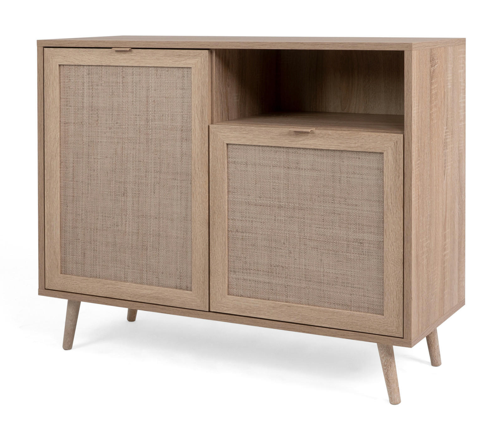 KOMMODE Eiche Sonoma, Bast-Dekor 102 cm, Anrichte skandinavisch - Eichefarben, Holz/Holzwerkstoff (102/87/40cm) - Furn.Design