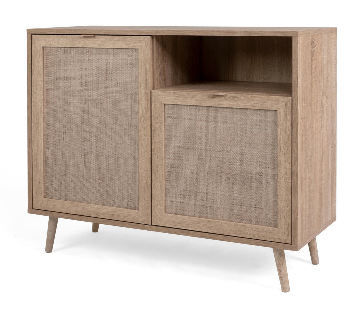 KOMMODE Eiche Sonoma, Bast-Dekor 102 cm, Anrichte skandinavisch - Eichefarben, Holz/Holzwerkstoff (102/87/40cm) - Furn.Design