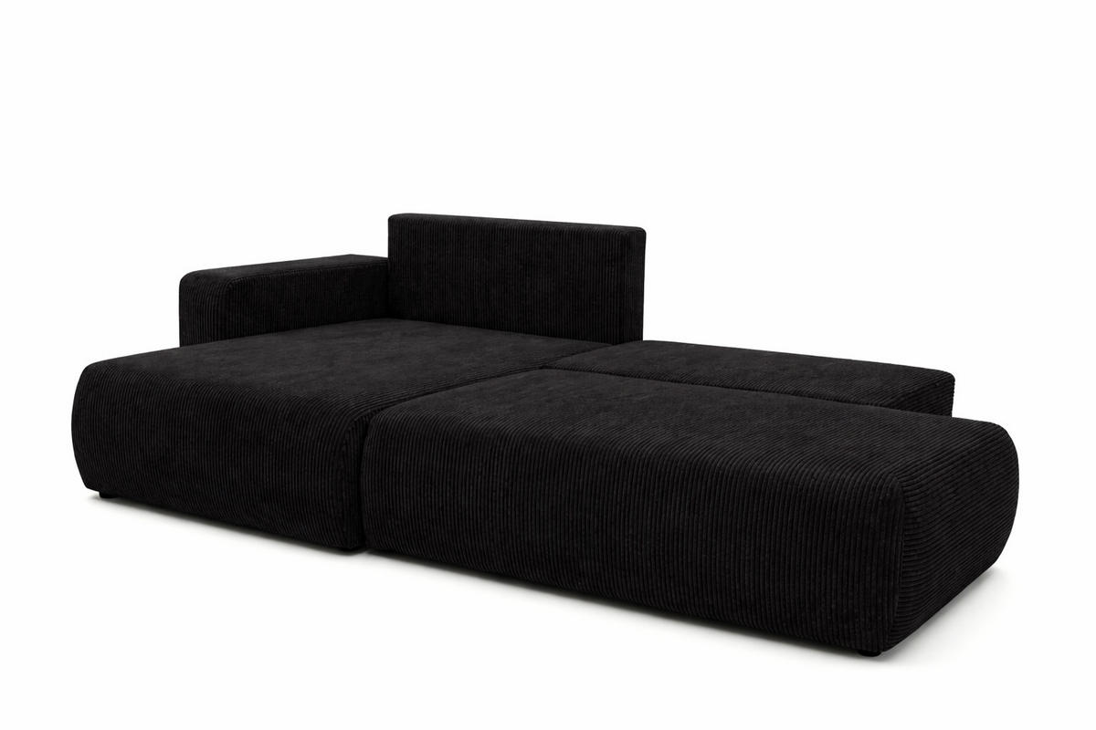 ECKSOFA Mit Schlaffunktion Und Bettkasten, Cordstoff Poso, Schwarz, Links, OPEN XL - Schwarz, Holz (262/145cm) - Kaiser Möbel