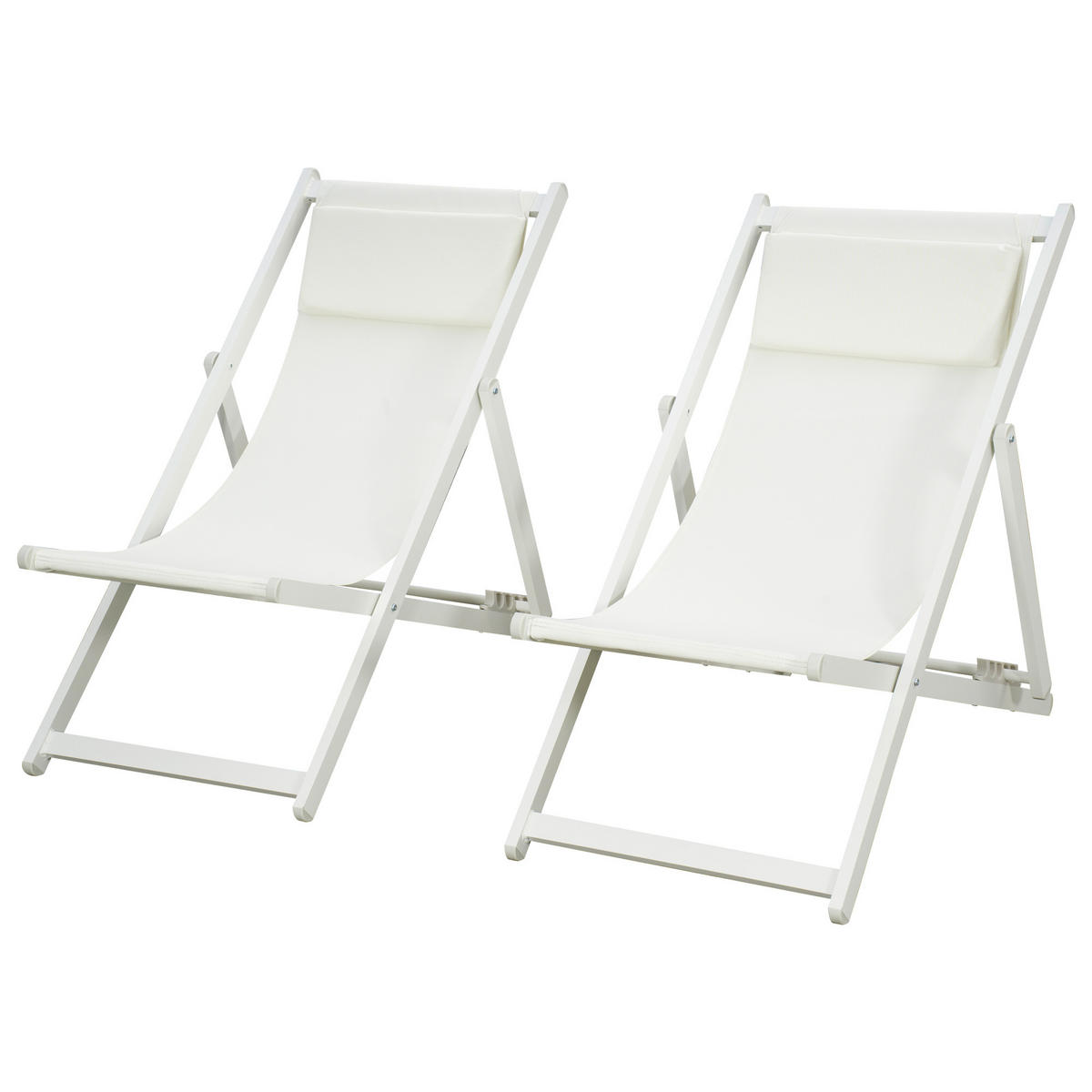ALUMINIUM-SONNENLIEGE, 2er-Set, Weiß, 5-fach verstellbare Rücken- und Kopfstütze, 60 x 100 x 85 cm - Weiß, Metall (100/85/60cm) - Vallsero