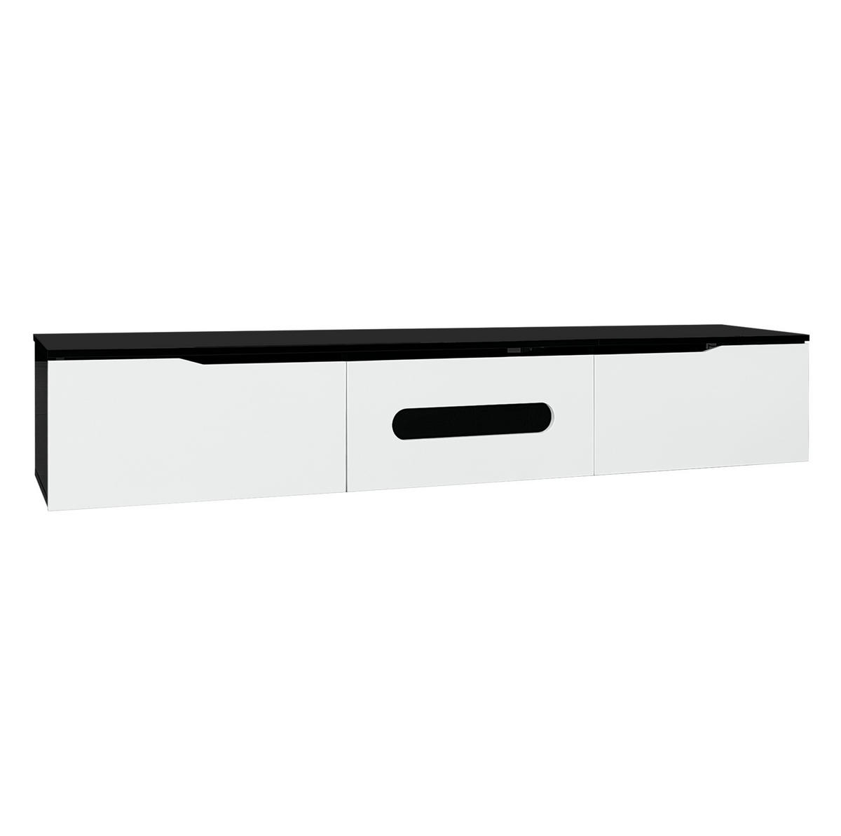 LOWBOARD 180/35/30 cm in Schwarz-Weiß mit LED-Beleuchtung und 3 Türen - Schwarz, Holzwerkstoff (180/30/35cm) - Flora Grace