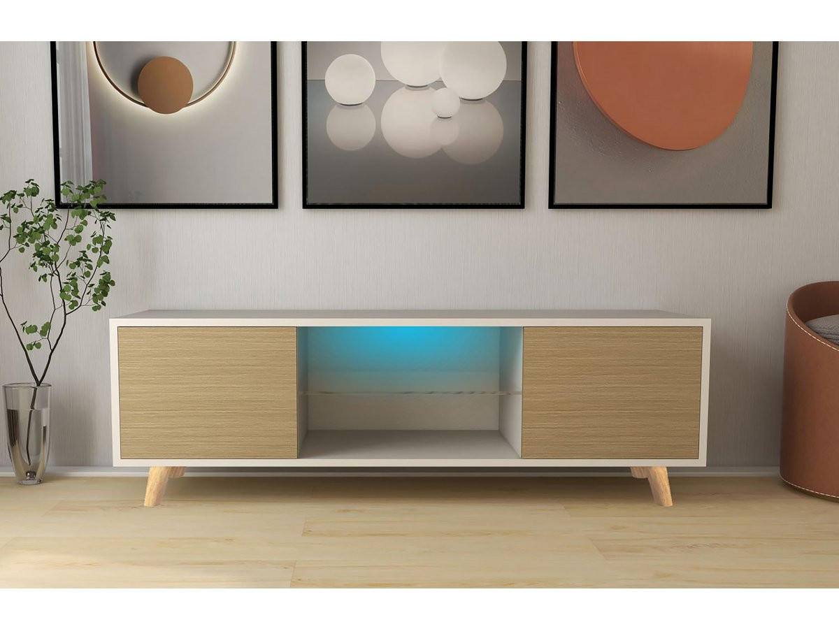 TV-MÖBEL inna Blanc/Chêne - Weiß, Holz (42/45/140cm) - Habitat Garten