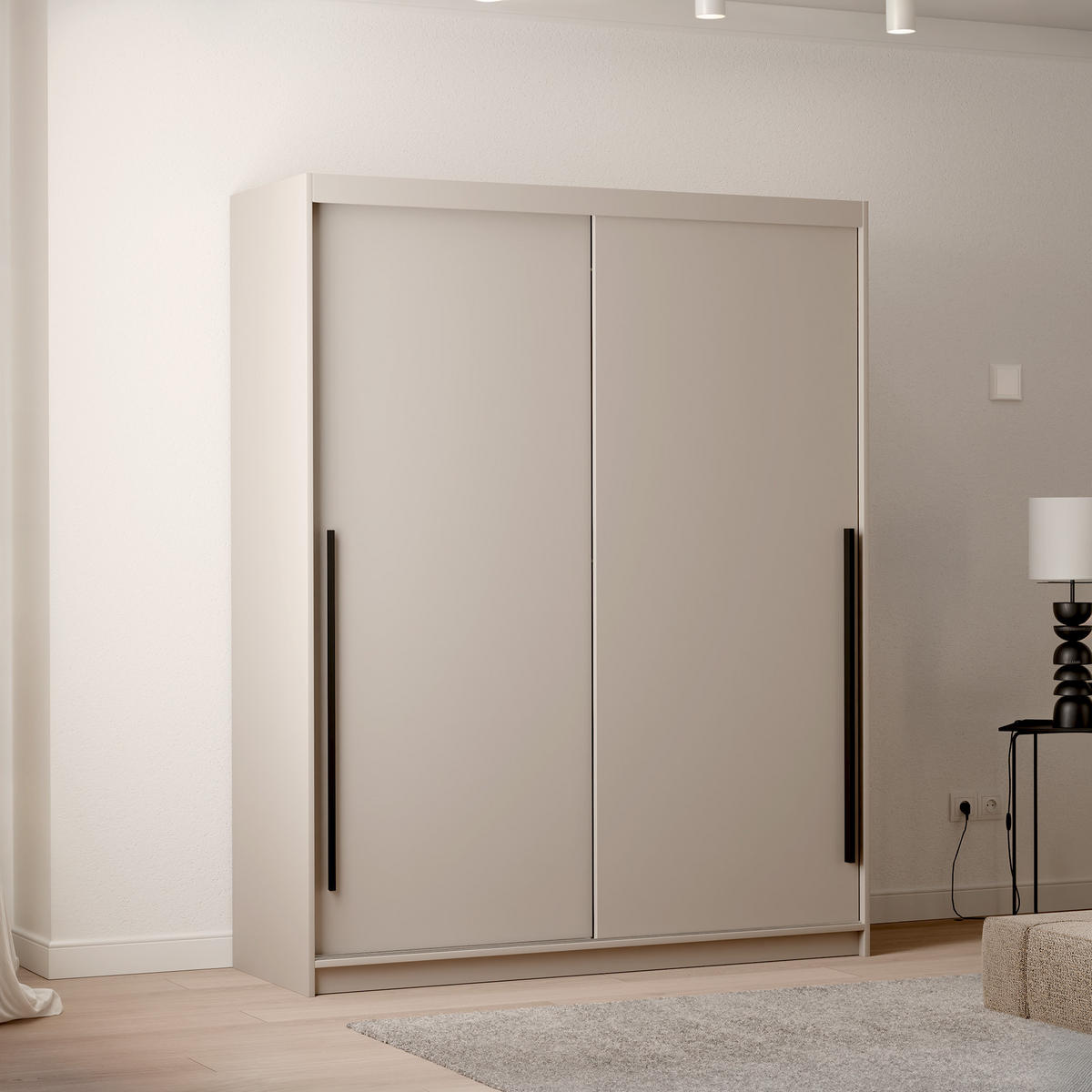 SCHIEBETÜRENSCHRANK SILENTE 160 cm mit Einlegeböden und Kleiderstange - Beige, Holzwerkstoff (160/205/60cm) - Idohome