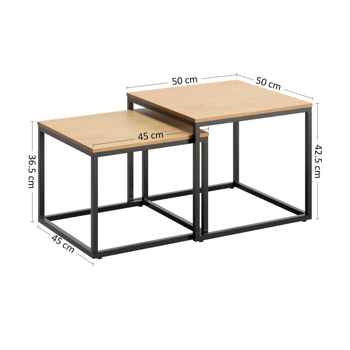 COUCHTISCH 2ER Set quadratisch Eiche hell - Hellbraun, Holzwerkstoff (50/50/43cm) - Home Collective