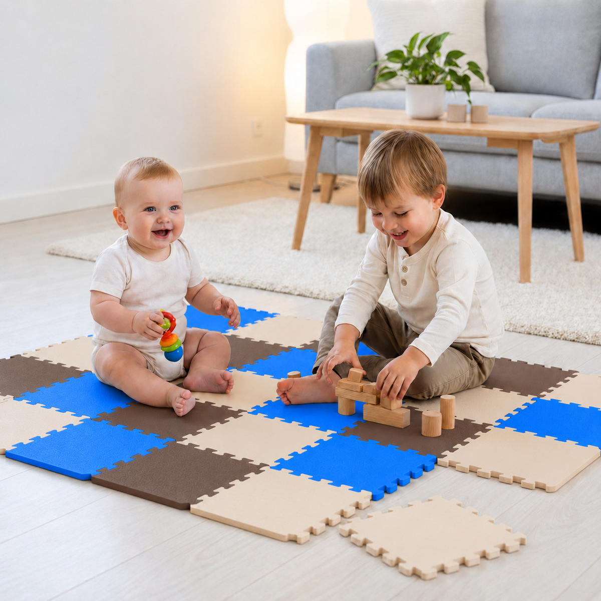 SPIELMATTE ab Null - 270/90 cm Puzzlematte Beige - Multicolor, Kunststoff (30/30cm) - Littletom