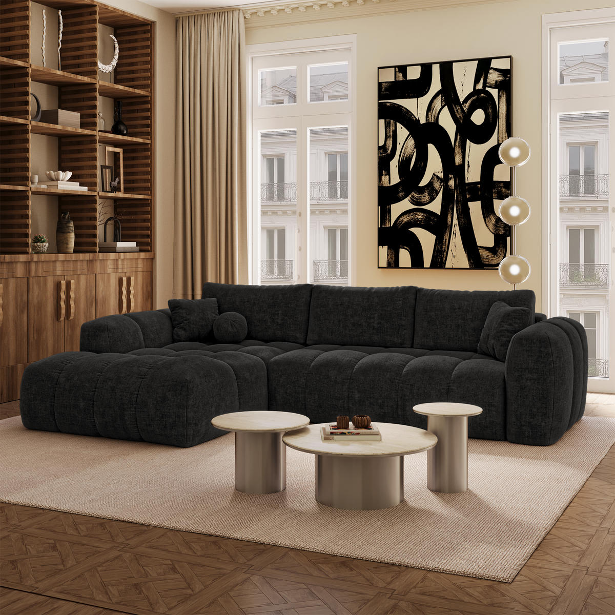 LINKSECK-SCHLAFSOFA mit Stauraum SKY Köpergewebe Dunkles Anthrazit 310cm - Dunkelgrau/Anthrazit, Textil (310/180cm) - Premium Interiors