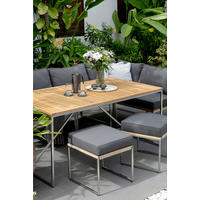 ECKMODUL - Grau / Braun - Teak / Edelstahl - Webstoff / Teak massiv - Silberfarben/Braun, Holz/Textil (70/80/70cm) - home24