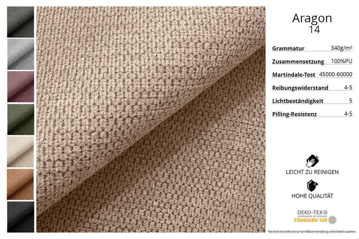 ECKSOFA mit Schlaffunktion und Bettkasten LIRA-L - 264x172x89 Dunkelbeige - Sahara, Holzwerkstoff/Textil (264/172cm) - ALTDECOR