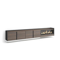 LOWBOARD, Eiche und Schwarz, 315/35/50cm, Kamin mit Feuereffekt XXL - Dunkelbraun, Holzwerkstoff (315/50/35cm) - Skraut Home