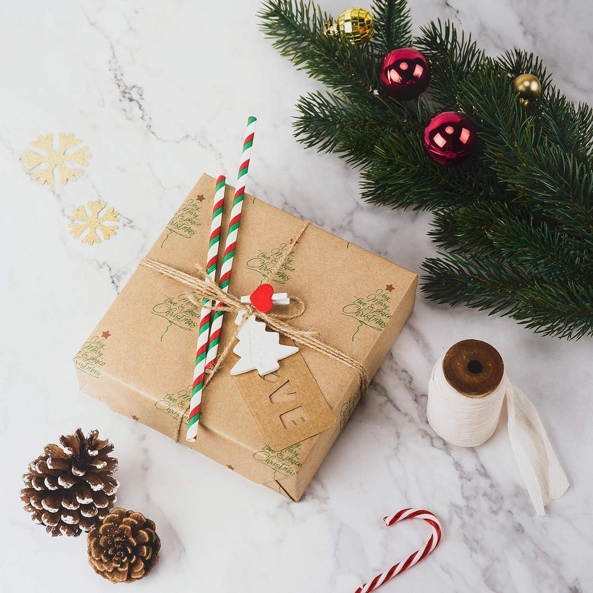 GESCHENKPAPIER 6 Rollen 76 x 305 cm Kraftpapier Weihnachtsmuster - Multicolor, Papier (20/4/76cm)