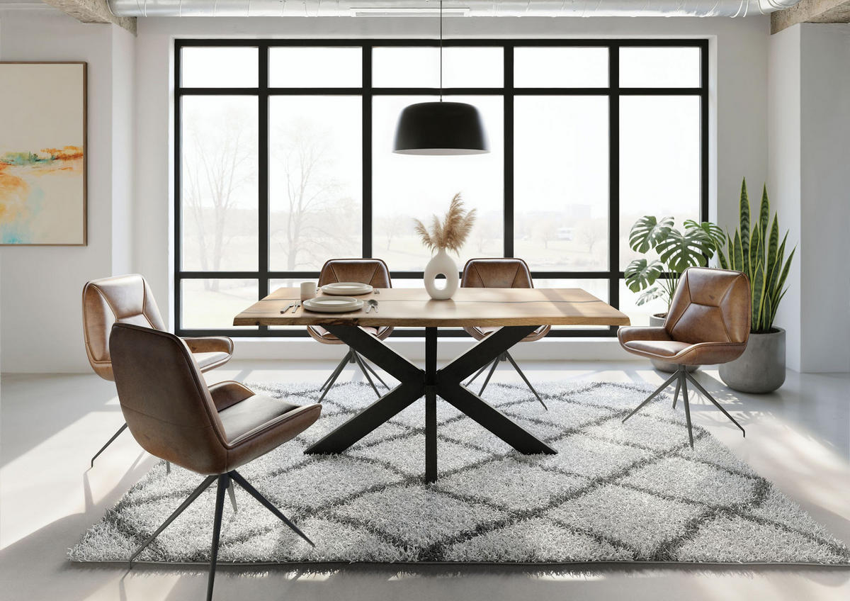 BAUMTISCH Mango 180x90x74 natur lackiert / Epoxid schwarz, Kreuzgestell anthrazit matt EPOXY - Naturfarben, Holz (180/90/74cm) - Massivmoebel24