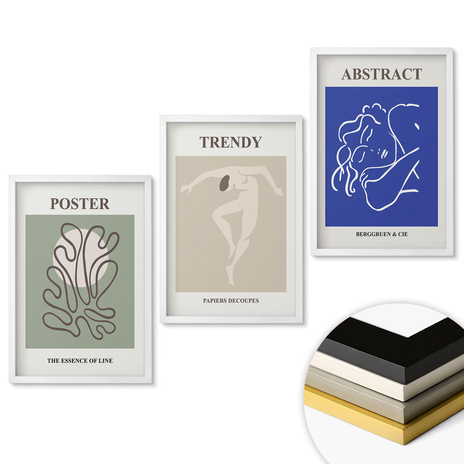 WANDBILDER 3er-Set - 40x60 cm Weißer Rahmen - Henri Matisse Pastellgrafiken - Weiß, Kunststoff (40/60cm) - ArtPrintCave