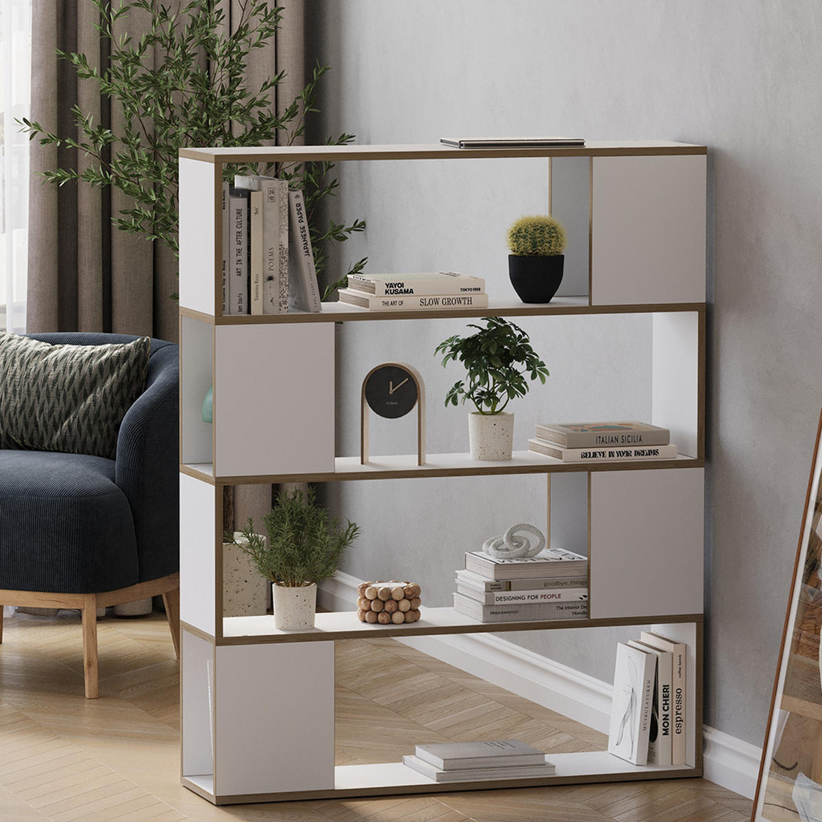 RAUMTEILER Eneos Weiß/Eiche 100 x 124.5 cm - Eichefarben/Weiß, Holzwerkstoff (100/124.5/24cm) - Vicco