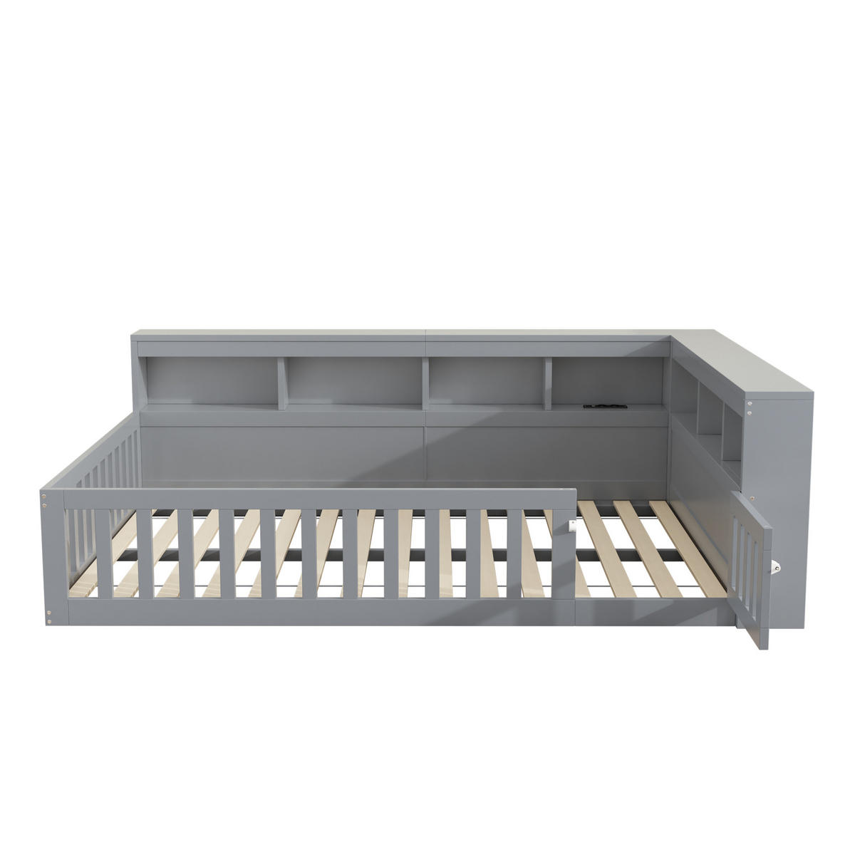 KINDERBETT aus Spanplatte 140x190 cm in Grau mit USB & Steckdose - Grau, Holzwerkstoff (140/190cm) - Modfu