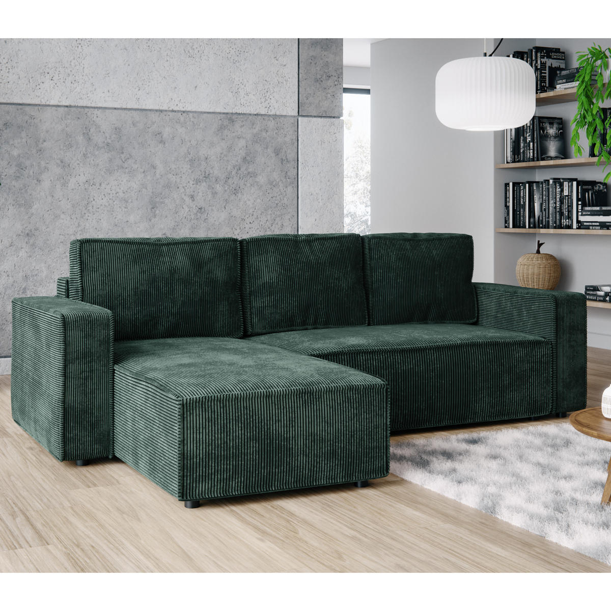 ECKSOFA BRIK 258x169 cm, Tannengrün Cord Poso, Schlaffunktion & Bettkasten - Dunkelgrün, Textil (258/169cm) - Excellent Home