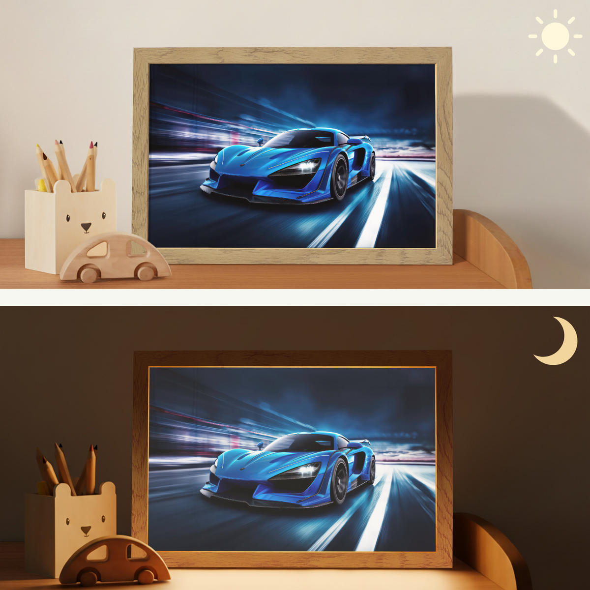 NACHTTISCHLAMPE Auto - Blau - Jungen - Kind 30x20 cm - Blau, Holzwerkstoff (8/30/20cm)