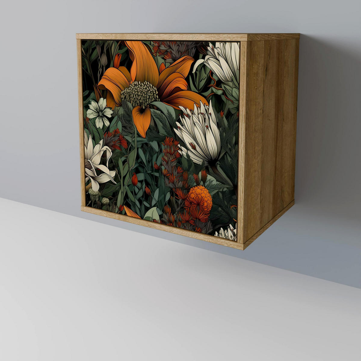 SIDEBOARD MIDNIGHT SPROUT, Eichefarben, 57,5x42x67,5 cm, Schwarze Metall-Rahmenfüße - Eichefarben/Multicolor, Holzwerkstoff/Metall (57.5/67.5/42cm) - SpaceRebels