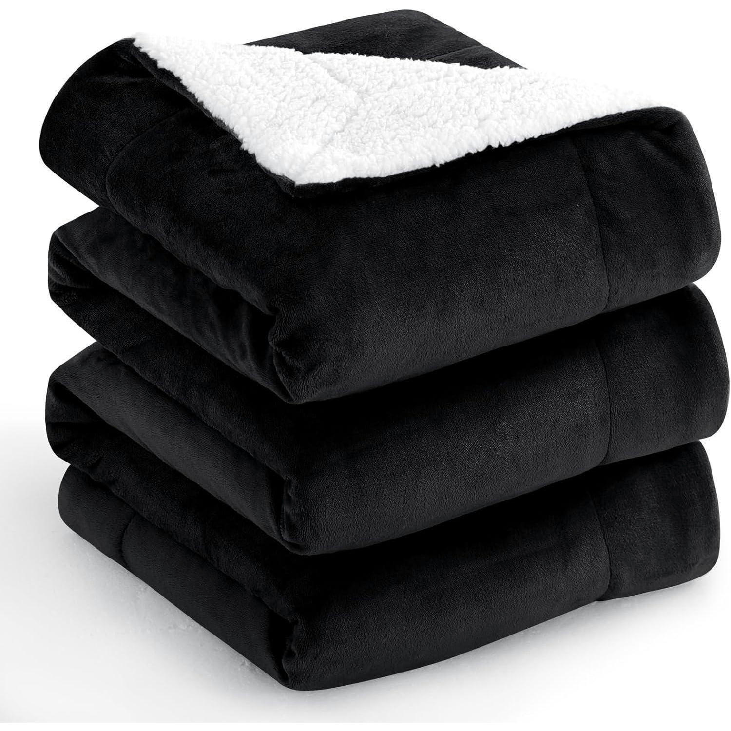 KUSCHELDECKE Sherpa Fleece Schwarz 220 x 240 cm - Schwarz, Textil (220/240cm)