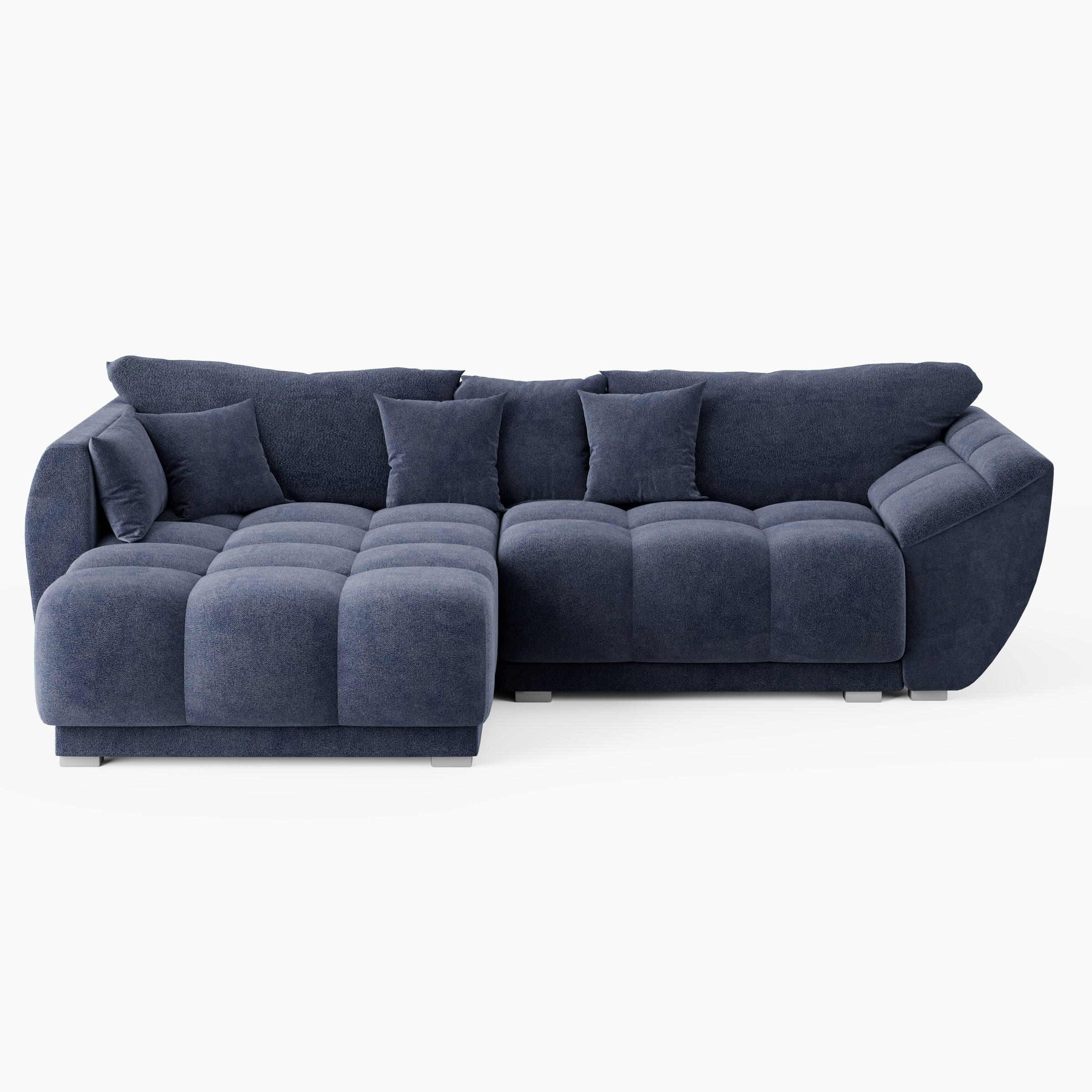 ECKSOFA LARGO Links Stahlgrau Velours Premium L-Form Couch mit Schlaffunktion & Bettkasten - Schwarz/Dunkelblau, Holz (180/285cm) - Barchello