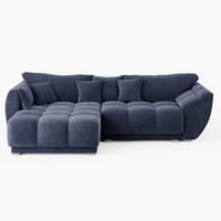 ECKSOFA LARGO Links Stahlgrau Velours Premium L-Form Couch mit Schlaffunktion & Bettkasten - Schwarz/Dunkelblau, Holz (180/285cm) - Barchello