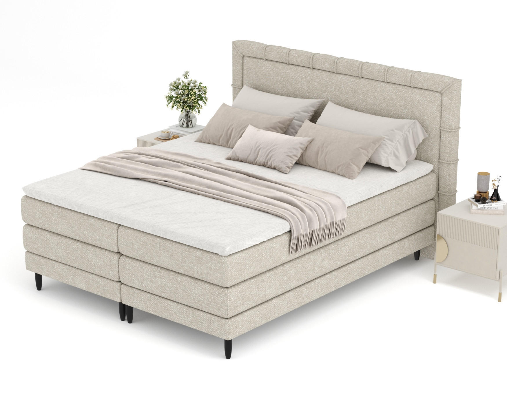 BOXSPRINGBETT Rimini Beige Grau 160/200 cm mit Matratze und Topper - Beige/Schwarz, Holz/Holzwerkstoff (160/200cm) - Maison de Reve
