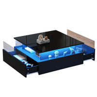 COUCHTISCH aus Spanplatte 70x70x41 cm Schwarz mit LED-Beleuchtung, 2 Schubladen und Präsentationsbereich - Schwarz, Holzwerkstoff (70/70/41cm) - IVMEU