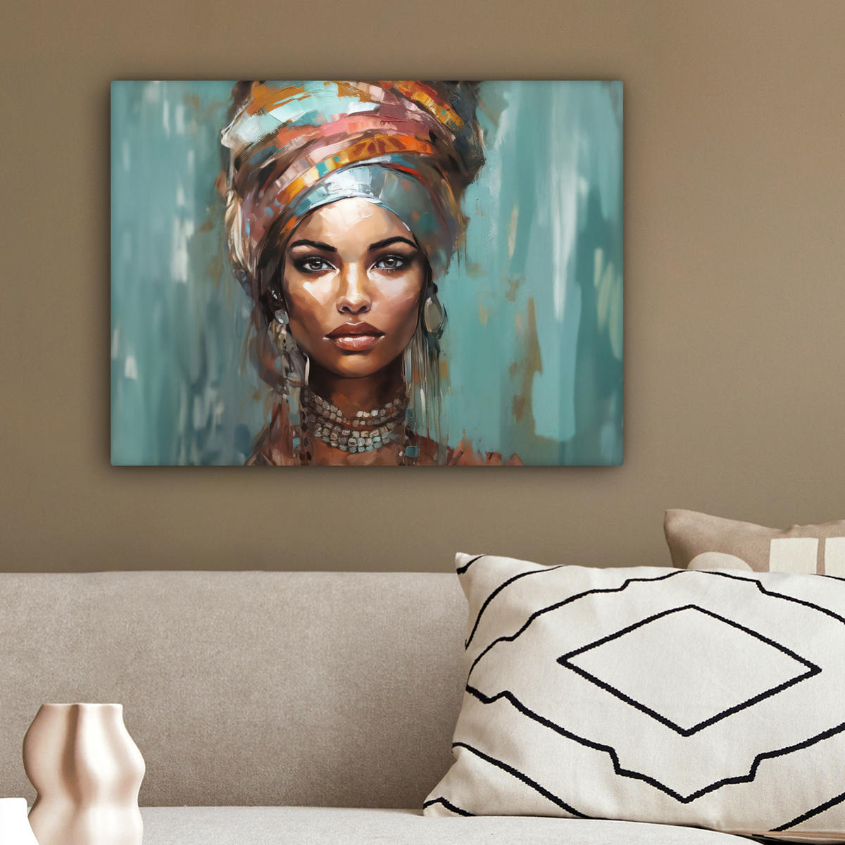 LEINWANDBILD Frau - Kunst - Schmuck - Porträt 40x30 cm - Blaugrau, Textil (40/30cm) - MuchoWow