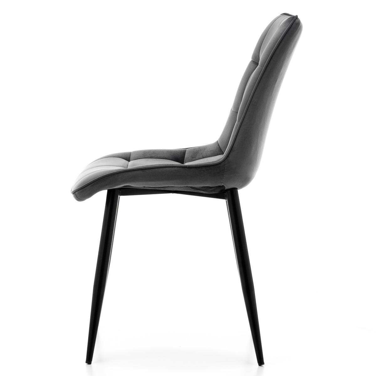 STUHL CHIC gespolsterter mit Steppung - grau - Samt Velours - Schwarz/Grau, Metall (50/88/47cm) - NEW HOME